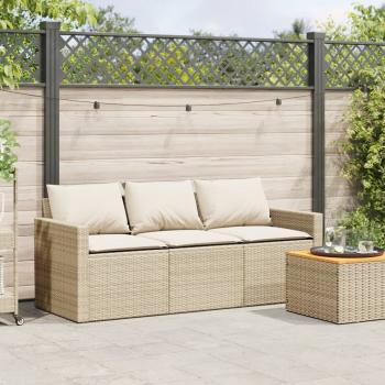ARDEBO.de - Gartensofa mit Kissen 3-Sitzer Beige Poly Rattan