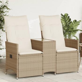 ARDEBO.de - Gartensofa 2-Sitzer Verstellbar mit Tisch Beige Poly Rattan
