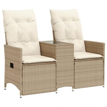 Gartensofa 2-Sitzer Verstellbar mit Tisch Beige Poly Rattan