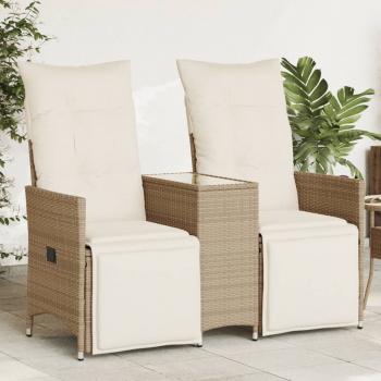 ARDEBO.de - Gartensofa 2-Sitzer Verstellbar mit Tisch Beige Poly Rattan