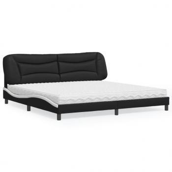 ARDEBO.de - Bett mit Matratze Schwarz und Weiß 200x200 cm Kunstleder