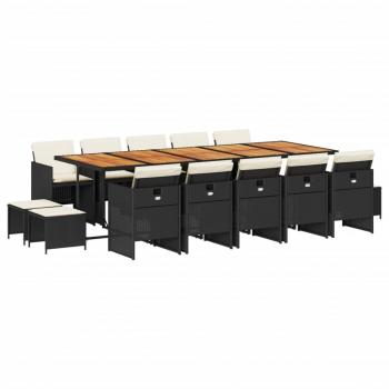 15-tlg. Garten-Essgruppe mit Kissen Schwarz Poly Rattan