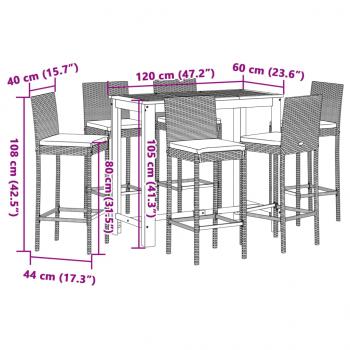 7-tlg. Gartenbar-Set Grau Massivholz Akazie und Poly Rattan