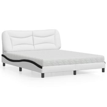 ARDEBO.de - Bett mit Matratze Weiß und Schwarz 160x200 cm Kunstleder