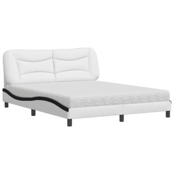Bett mit Matratze Weiß und Schwarz 160x200 cm Kunstleder