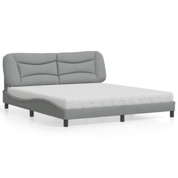 ARDEBO.de - Bett mit Matratze Hellgrau 180x200 cm Stoff