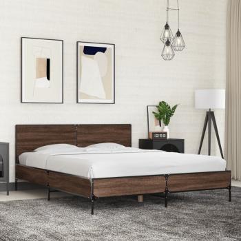 ARDEBO.de - Bettgestell Braun Eichen-Optik 160x200 cm Holzwerkstoff Metall