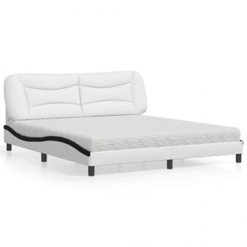 ARDEBO.de - Bett mit Matratze Weiß und Schwarz 180x200 cm Kunstleder