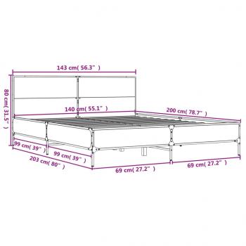 Bettgestell Braun Eichen-Optik 140x200 cm Holzwerkstoff Metall