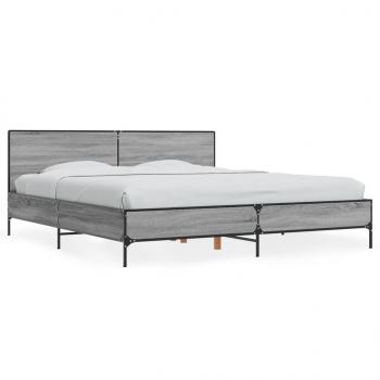 ARDEBO.de - Bettgestell Grau Sonoma 200x200 cm Holzwerkstoff und Metall
