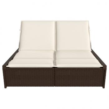 Doppel-Sonnenliege mit Auflagen Braun Poly Rattan