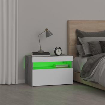Nachttisch mit LED-Leuchten Grau Sonoma 60x35x40 cm