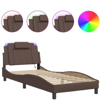 Bettgestell mit LED Braun 80x200 cm Kunstleder