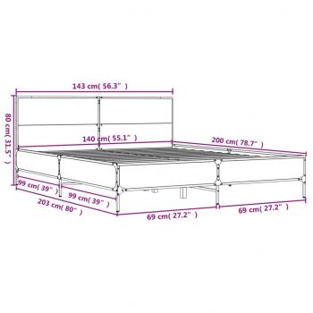 Bettgestell Räuchereiche 140x200 cm Holzwerkstoff und Metall