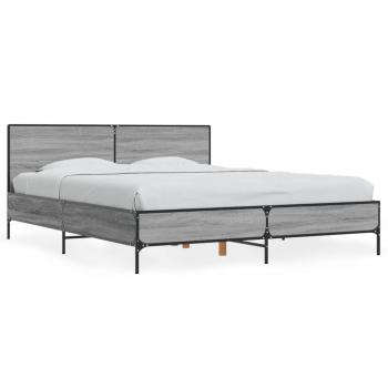 ARDEBO.de - Bettgestell Grau Sonoma 160x200 cm Holzwerkstoff und Metall