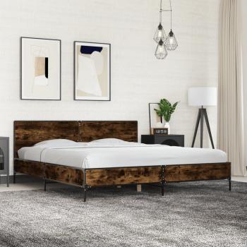 ARDEBO.de - Bettgestell Räuchereiche 200x200 cm Holzwerkstoff und Metall