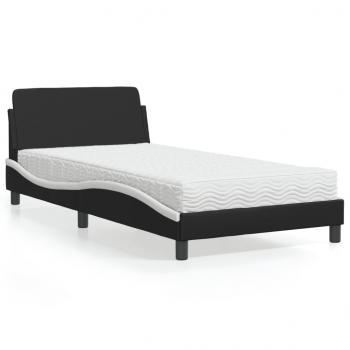 ARDEBO.de - Bett mit Matratze Schwarz und Weiß 100x200 cm Kunstleder