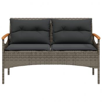 Gartenbank mit Kissen 116x62,5x74 cm Grau Poly Rattan