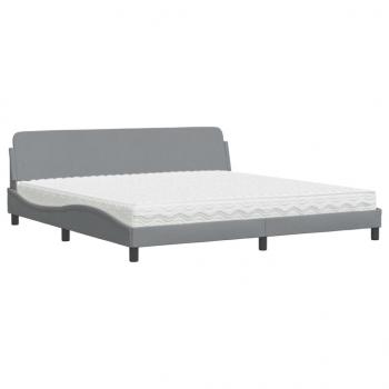 Bett mit Matratze Hellgrau 200x200 cm Stoff