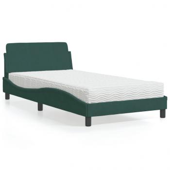 ARDEBO.de - Bett mit Matratze Dunkelgrün 100x200 cm Samt