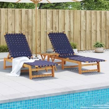 ARDEBO.de - Sonnenliegen 2 Stk. mit Tisch Dunkelblau Massivholz Akazie