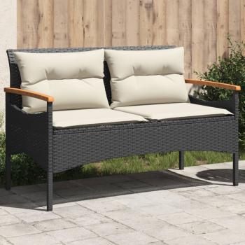 ARDEBO.de - Gartenbank mit Kissen 116x62,5x74 cm Schwarz Poly Rattan