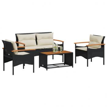 ARDEBO.de - 4-tlg. Garten-Sofagarnitur mit Kissen Schwarz Poly Rattan