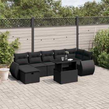 ARDEBO.de - 8-tlg. Garten-Sofagarnitur mit Kissen Schwarz Poly Rattan