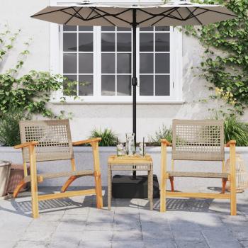 ARDEBO.de - 3-tlg. Bistro-Set Beige Poly Rattan und Massivholz Akazie