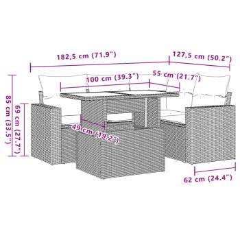 5-tlg. Garten-Sofagarnitur mit Kissen Schwarz Poly Rattan