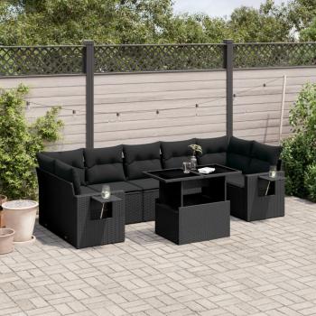 ARDEBO.de - 8-tlg. Garten-Sofagarnitur mit Kissen Schwarz Poly Rattan