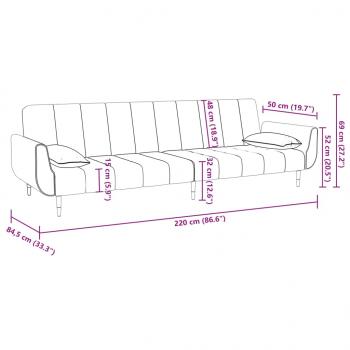 Schlafsofa 2-Sitzer mit 2 Kissen Creme Samt