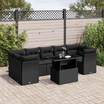 ARDEBO.de - 8-tlg. Garten-Sofagarnitur mit Kissen Schwarz Poly Rattan