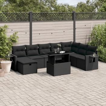 ARDEBO.de - 9-tlg. Garten-Sofagarnitur mit Kissen Schwarz Poly Rattan