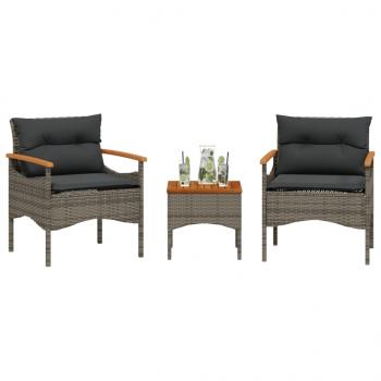 ARDEBO.de - 3-tlg. Garten-Sofagarnitur mit Kissen Grau Poly Rattan