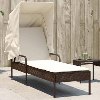 ARDEBO.de - Sonnenliege mit Dach Braun Poly Rattan