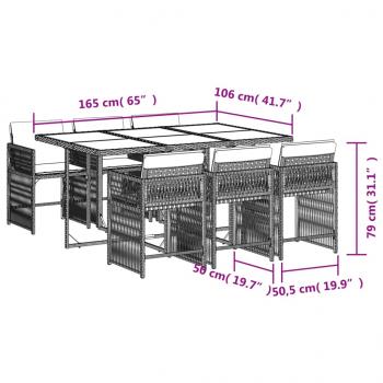 7-tlg. Garten-Essgruppe mit Kissen Schwarz Poly Rattan