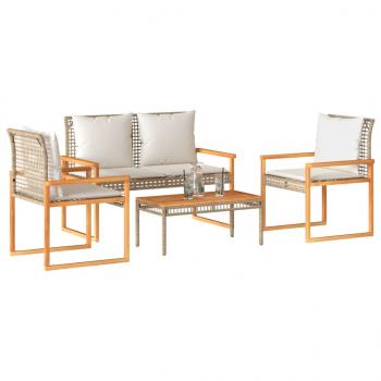 ARDEBO.de - 4-tlg. Garten-Lounge-Set mit Kissen Beige Poly Rattan