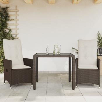 ARDEBO.de - 3-tlg. Bistro-Set mit Kissen Braun Poly Rattan