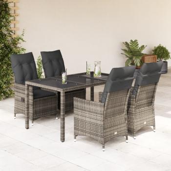 ARDEBO.de - 5-tlg. Garten-Essgruppe mit Kissen Grau Poly Rattan
