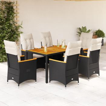 ARDEBO.de - 7-tlg. Garten-Essgruppe mit Kissen Schwarz Poly Rattan