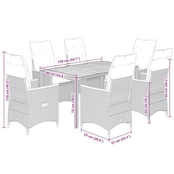 7-tlg. Garten-Essgruppe mit Kissen Schwarz Poly Rattan