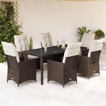 ARDEBO.de - 7-tlg. Garten-Essgruppe mit Kissen Braun Poly Rattan