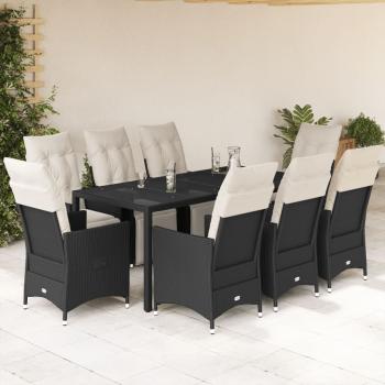 ARDEBO.de - 9-tlg. Garten-Essgruppe mit Kissen Schwarz Poly Rattan