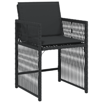 7-tlg. Garten-Essgruppe mit Kissen Schwarz Poly Rattan