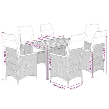 7-tlg. Garten-Essgruppe mit Kissen Schwarz Poly Rattan