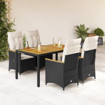 ARDEBO.de - 5-tlg. Garten-Essgruppe mit Kissen Schwarz Poly Rattan