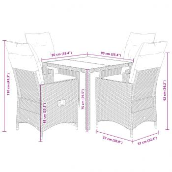 5-tlg. Garten-Essgruppe mit Kissen Beige Poly Rattan
