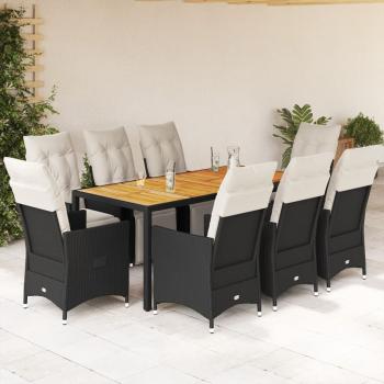 ARDEBO.de - 9-tlg. Garten-Essgruppe mit Kissen Schwarz Poly Rattan
