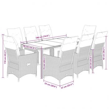9-tlg. Garten-Essgruppe mit Kissen Schwarz Poly Rattan